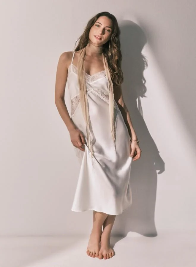 women'secret  Midi satin nightdress in White for Women | Best Price UAE